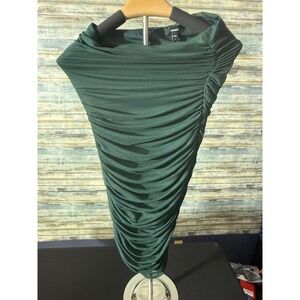 Express Ruched Mesh Midi Skirt Small Green Excellent Bodycon Asymmetrical Side